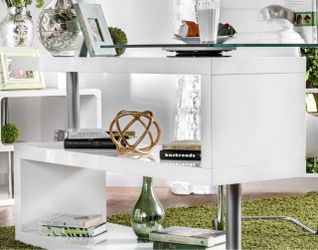 White Glass top Desk with rolling cabinet