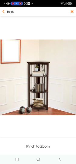 38.75 in. Truffle Brown Wood 4-shelf Corner Bookcase