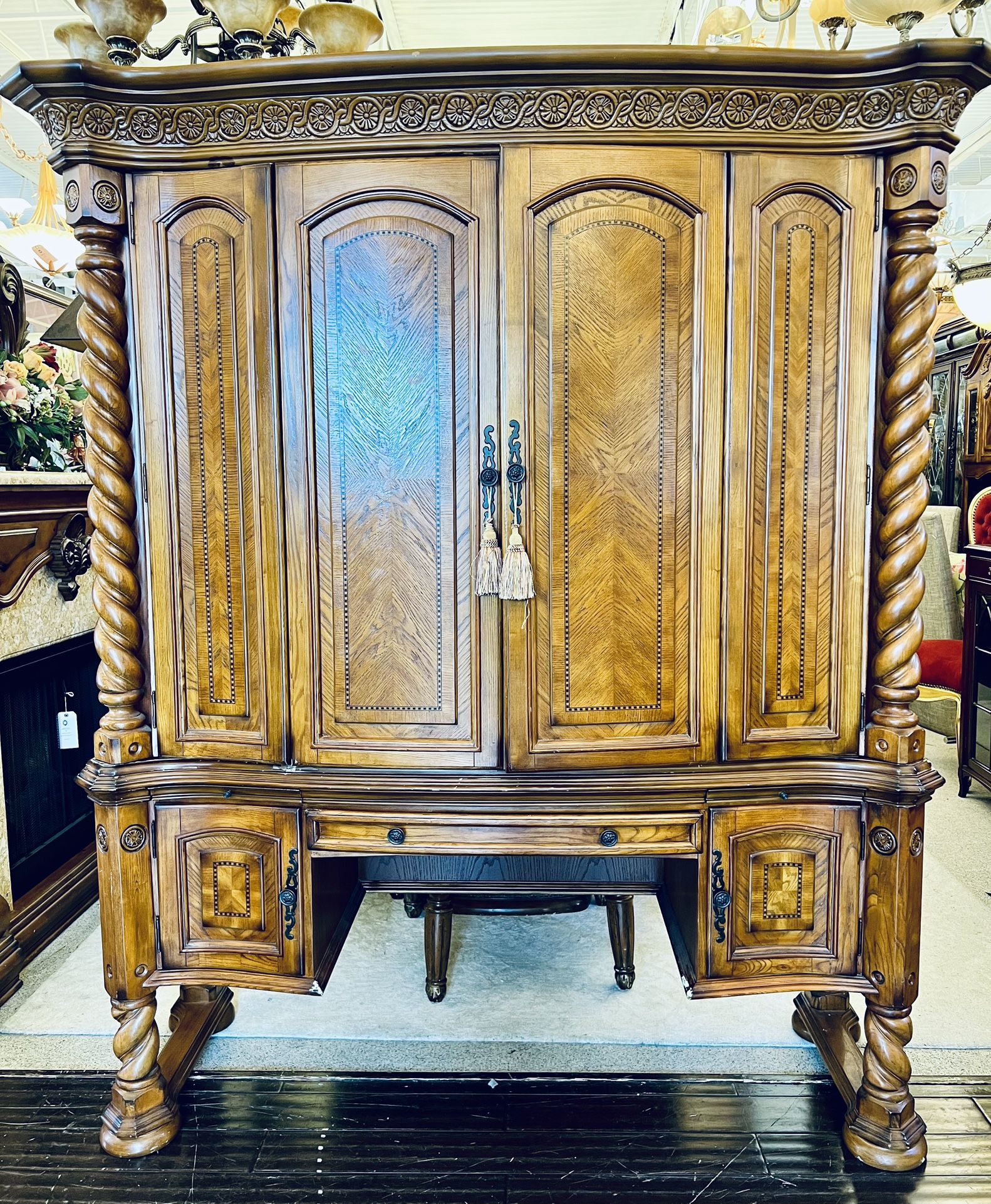 AICO By Michael Amini English Truffle Brittany Desk And Hutch - NY