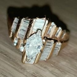 14k Gold And Diamond "Cascading" Engagement Ring