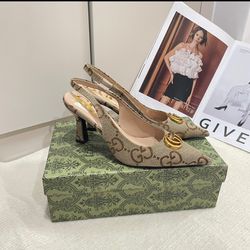 Gucci GG Canvas Bit Slingback Pumps
