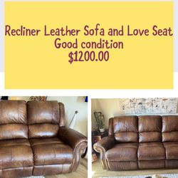 Leather Reclining Sofa And Love Seat