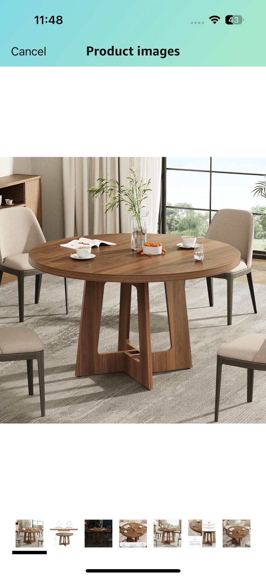 Round Dining Table for 4, Farmhouse Kitchen Table, Wooden Circle Dinner Room Table for Home Dining Room Kitchen Living Room (Walnut Brown)