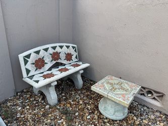 Concrete bench with table