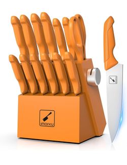 Knife Set, Sharp Block Knife Set with Built-in Sharpener, Japanese Stainless Steel with Non-Slip Ergonomic Handle, Dishwasher Safe, Kitchen Gifts NEW