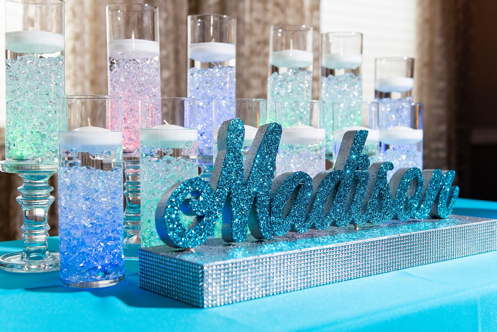 Madison styrofoam letters In Turquoise Blue Glitter