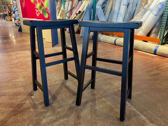 Black Wooden Saddle Seat Bar Stools (Set of 2)