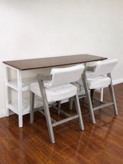 Counter Height Kitchen Island Table 60" + 2 Upholstered Chairs