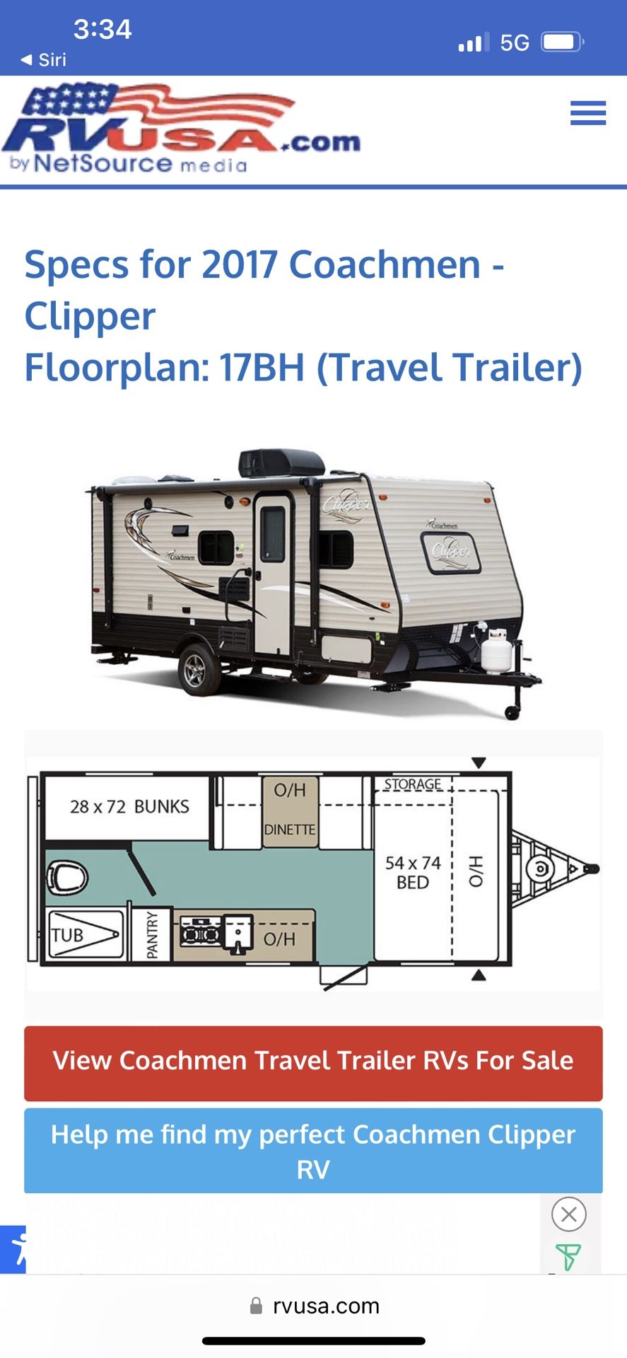 2017 Coachman Clipper 17bh