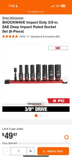 Milwaukee SHOCKWAVE Impact Duty 3/8 in. SAE Deep Impact Rated Socket Set (8-Piece