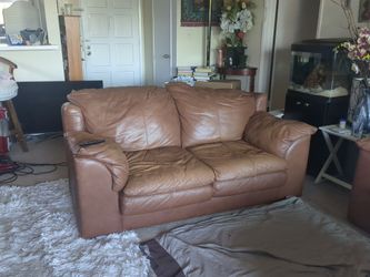 Brown Leather Loveseat Sofa