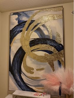 Large abstract gold and blue artwork