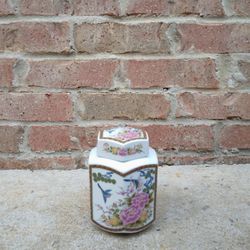 Vintage Small Birds/Flowers Ginger Jar/Lid 