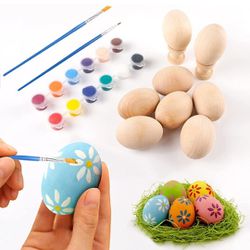 8Pcs Unfinished Wood Easter Craft Fake Eggs DIY Hand-Painted Colorful Graffiti Wood Eggs Logs Solid Wood Kindergarten Hand-Painted with Easter Eggs
