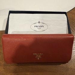 Prada Saffiano Leather Continental Flap Wallet in red