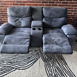 Blue Double Recliner Sofa Couch