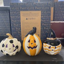 PartyLite GHOULIES JACK O’ LANTERNS VOTIVE HOLDER TRIO