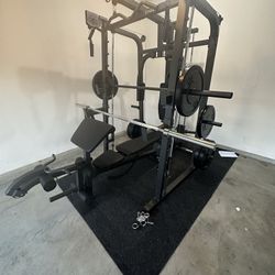 Vesta Fitness Smith Machine 2001 w/Bench Attachment | 230lb Bumpers Weights | 7ft Olympic Bar | Fitness | Gym Equipment | FREE DELIVERY🚚 