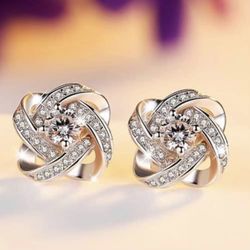 925 Real Silver Diamond Paved Cubic Zirconia in 14K Gold Plated STUD EARRINGS- Available in 2 Colors