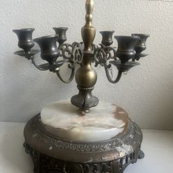 Heavy Large Brass Marble Vintage Antique  Candelabra 