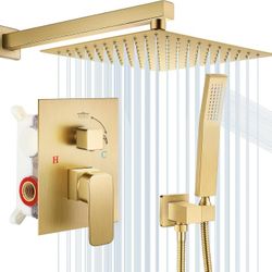 Wall Mounted Double Shower Faucet Combination 10 Inch Rain Shower Faucet Handheld Shower Faucet and Support Set High Precision Shower Mixing Valve Bru