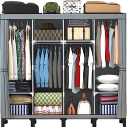 Portable Closet , Width 67inch, Large Capacity, with Cover, 4 Storage Shelves and 4 Hanging Rod Sturdy Free Standing Closet for Bedroom