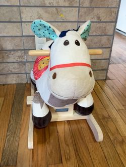 Kids Plush Rocking Horse with Wooden Base