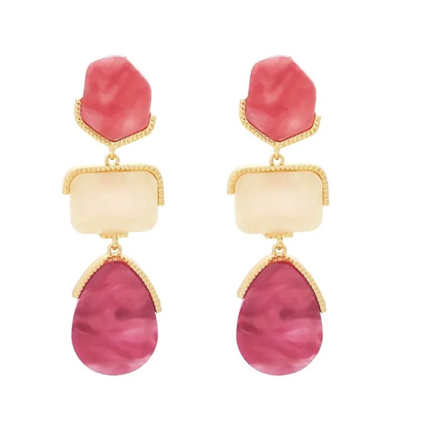 E287 -Beautiful Long Pink Earrings !