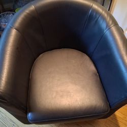 Brown LEATHER Barrel BACK ACCENT.Chair