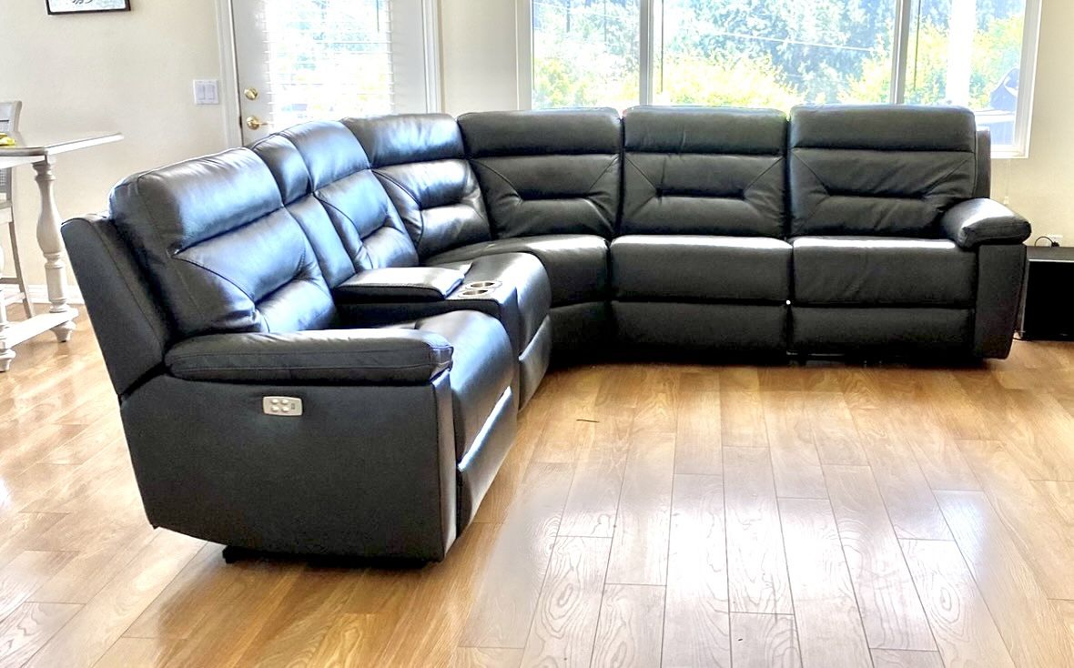 Bennett 6pc Leather Power Reclining Sectional w/ built in usb ports and outlets
