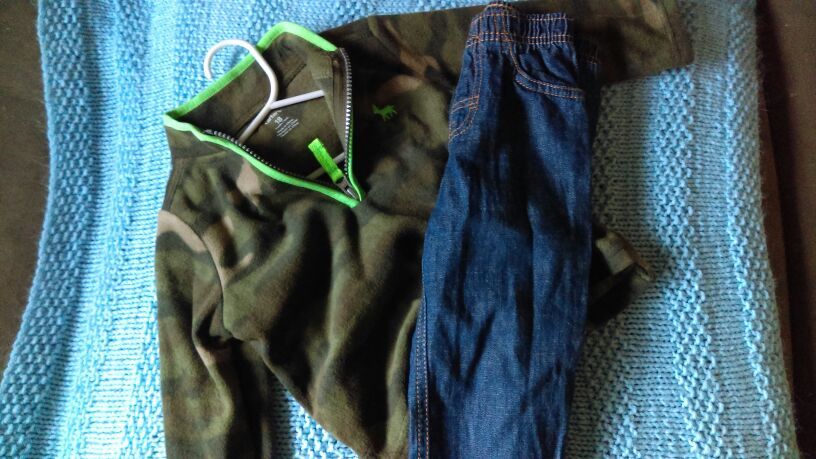 Fleece pullover and jeans