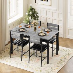   Dining Table Set for 4, Wood Kitchen Table with Upholstered Chairs for Kitchen Room and Small Spaces, Grey  Size 43.3" L x 27.6" W x 29.9" 