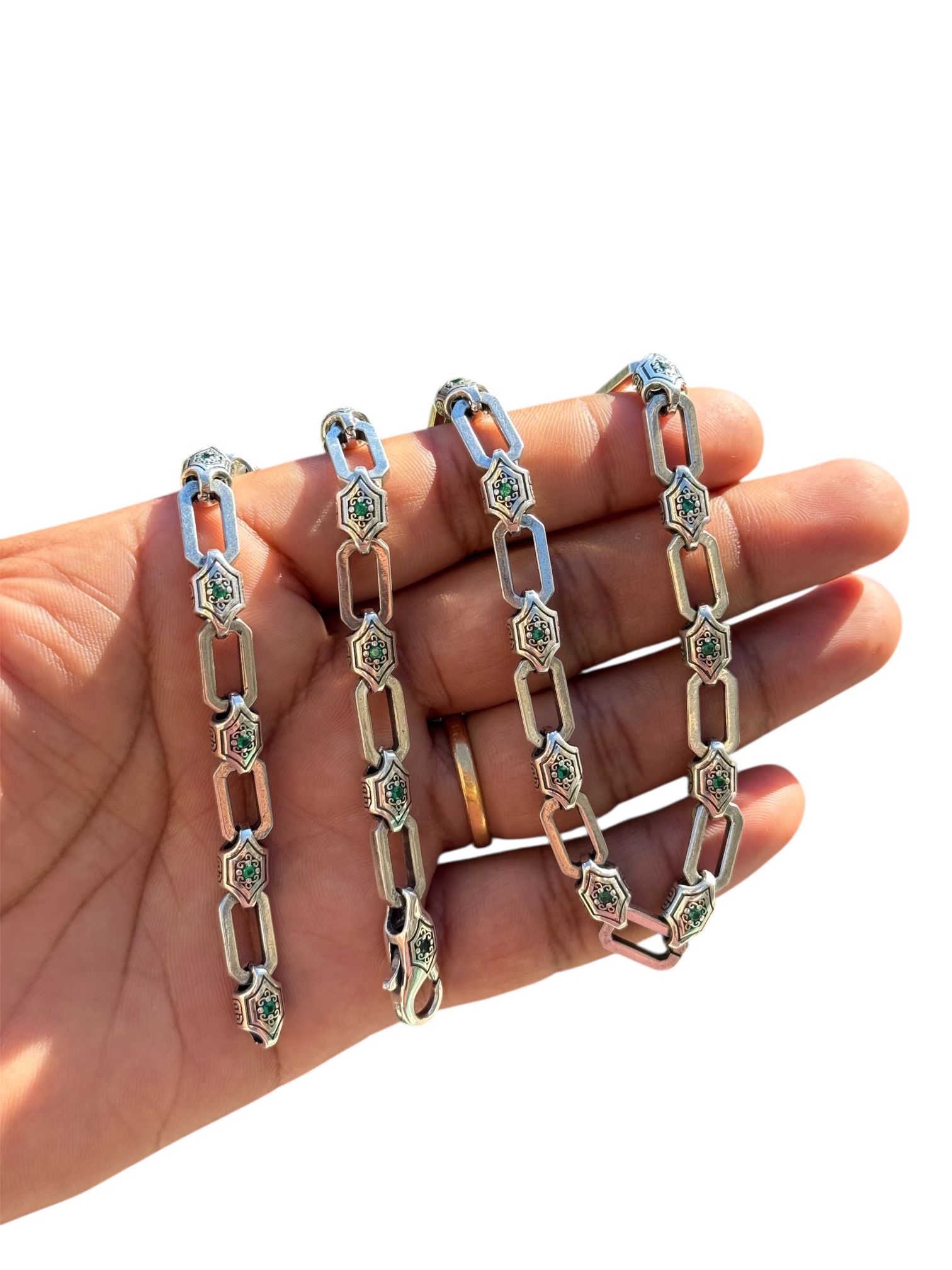 Handmade 925 Sterling Silver Unisex Necklace Green Zirconia 21.5"