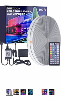100FT Outdoor LED Strip Light IP67 Waterproof,Outside RGB Lights with App/Remote Control,Color Changing,Music Sync Rope Light for Balcony,Deck,Rooftop