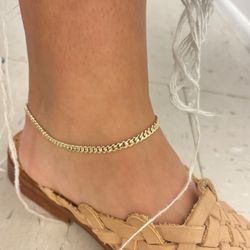 14K Gold Filled Cuban Link Anklet Thick 4mm Chain 10"