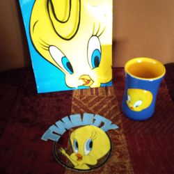 3 Piece Set of TWEETY BIRD * 6" Patch is new, Hallmark Gift Bag & TWEETY Mug  are used 