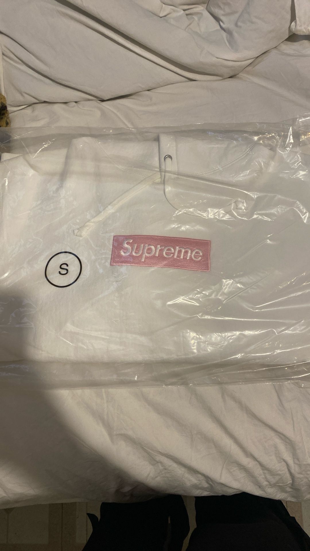 White Supreme Hoodie Pink Box Logo