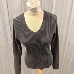 Calvin Klein Jeans Ribbed V-Neck Sweater - Charcoal Gray