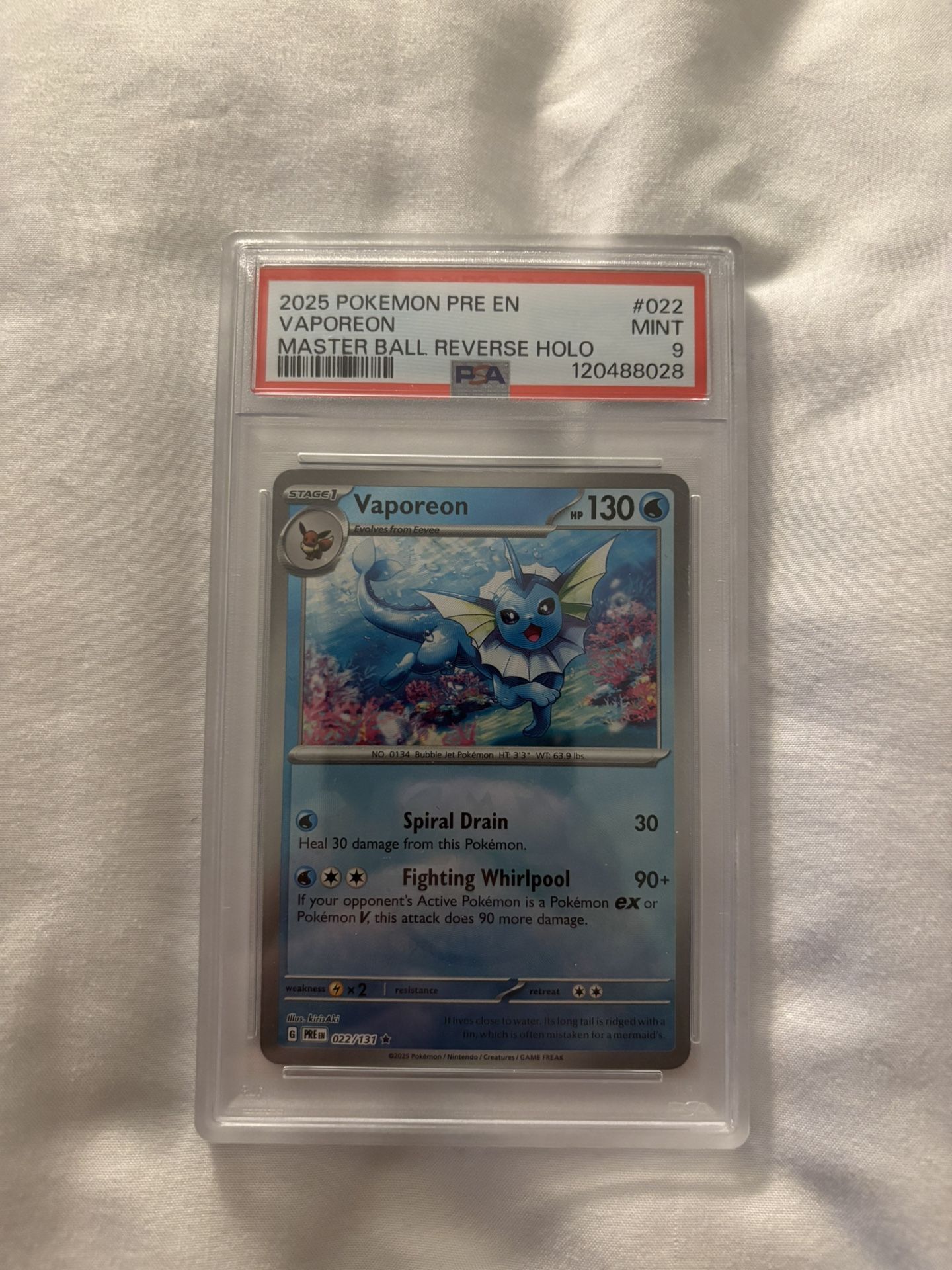 PSA 9 Vaporeon MasterBall Holo Prismatic Evolutions
