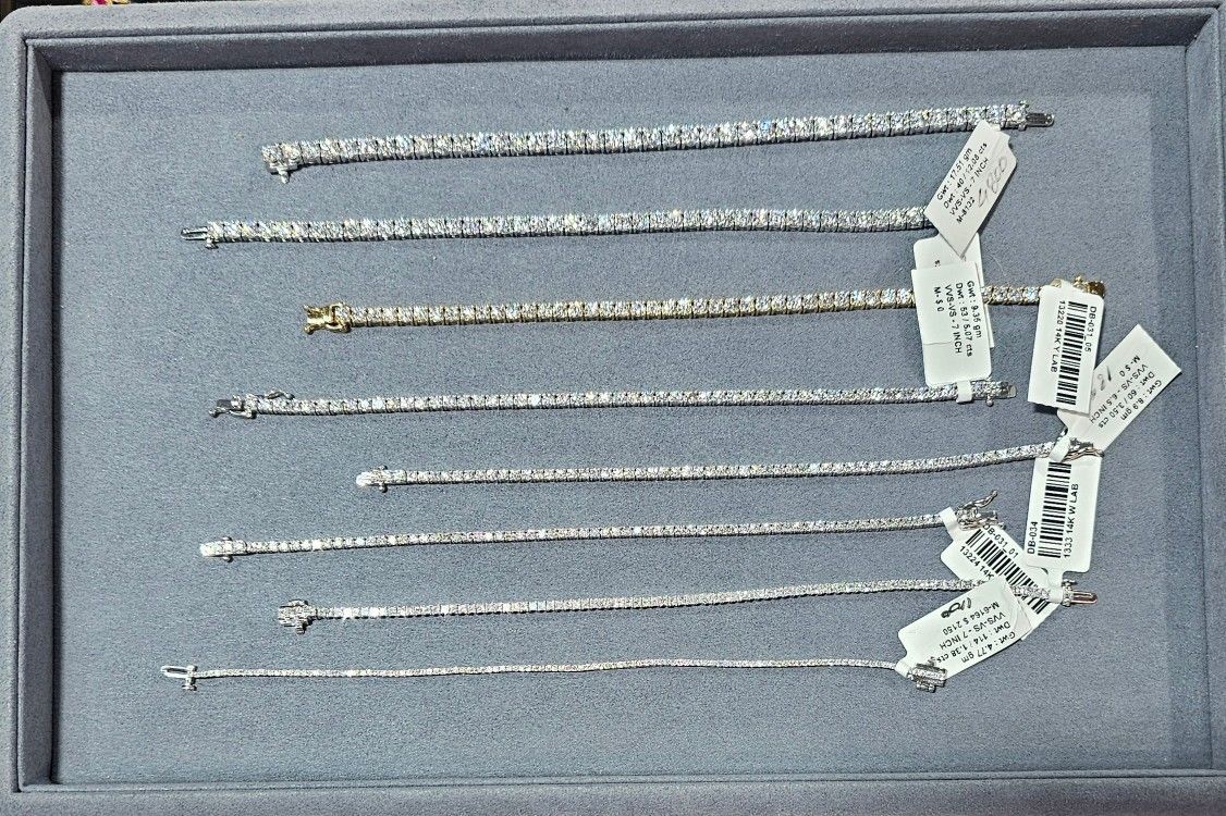 Fourteen carat gold, one point three carrot diamond, seven inch bracelets starting at 1100