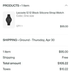 Lacoste.12.12 Black Silicone Strap Watch