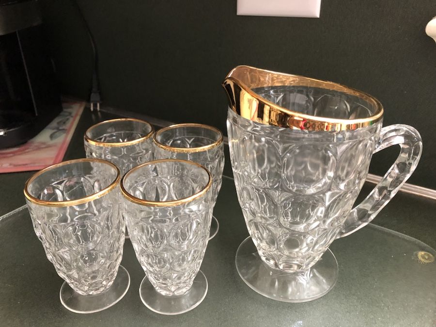 Vintage Juice Pitcher and Glasses whole trim