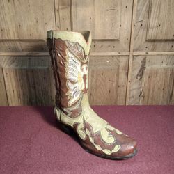 Vintage Ceramic Thunderbird Cowboy Boot Flower Vase