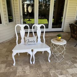 French Country White Bench with Side Table