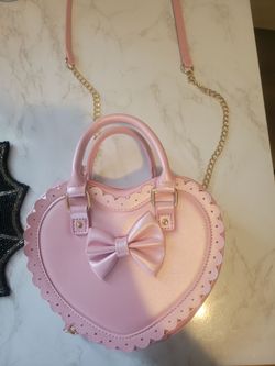 Pink Heart-Shaped Bow Handbag with Chain Strap