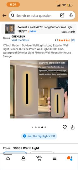 💡🏡 47” Modern Outdoor LED Wall Light Black IP65 Waterproof 3000K ✨🔥  📍 Pickup Location: s. Durango & 215 near IKEA  Description: Brand new modern 