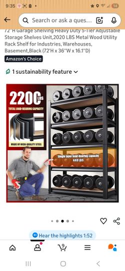 72''H Garage Shelving Heavy Duty 5-Tier Adjustable Storage Shelves Unit,2020 LBS Metal Wood Utility Rack Shelf for Industries, Warehouses, Basement