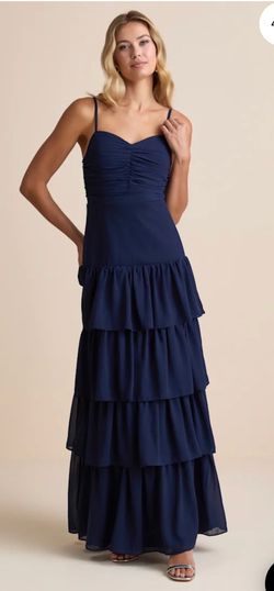 Lulu Navy Blue Tiered Maxi Dress (Size XL)
