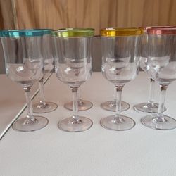 Hard Plastic wine glasses with colored rims. 8pk
