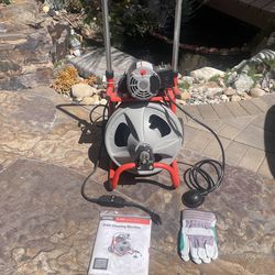 K-400 Drain Cleaning Snake Auger 120-Volt Drum Machine with C-32IW 3/8 in. x 75 ft. Cable + 4-Piece Tool Set & Gloves